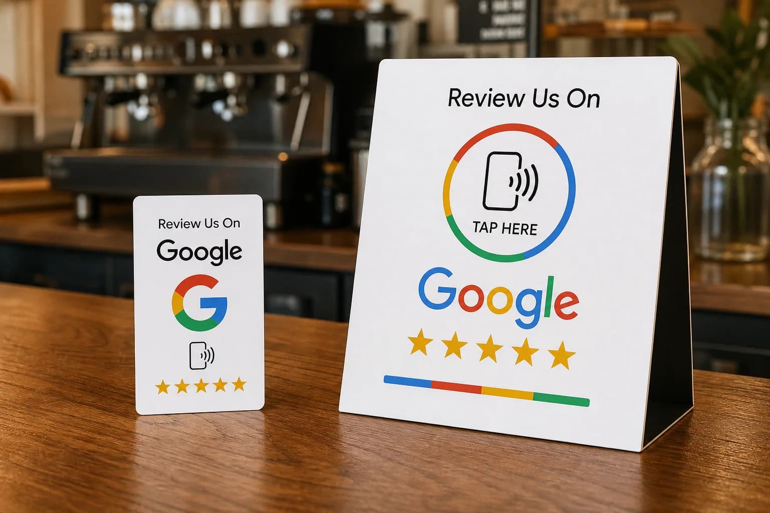 KudosCard Google Review NFC cards — wallet and desk